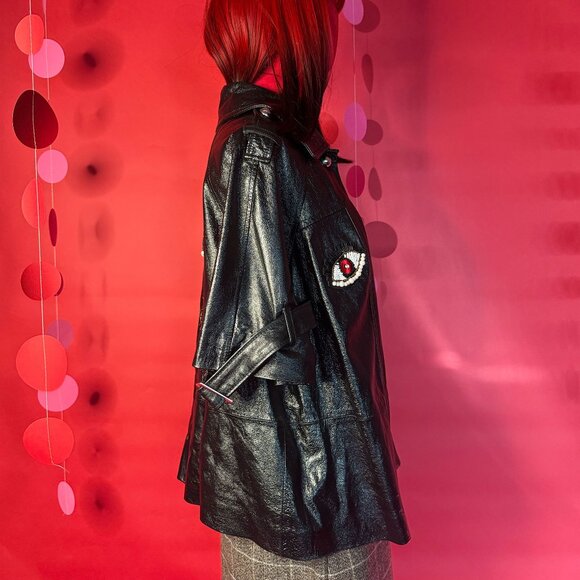 Upcycled Leather “Beaded Eye” Jacket – Unique Street-Style Statement Piece - Picture 5 of 11